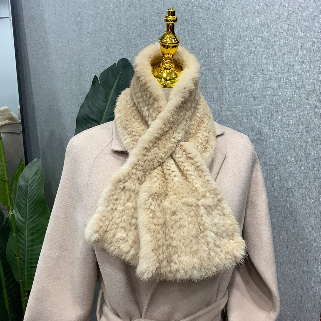 677女冬季围巾水貂毛编织围巾围脖加厚毛毛围巾保暖百搭毛绒绒