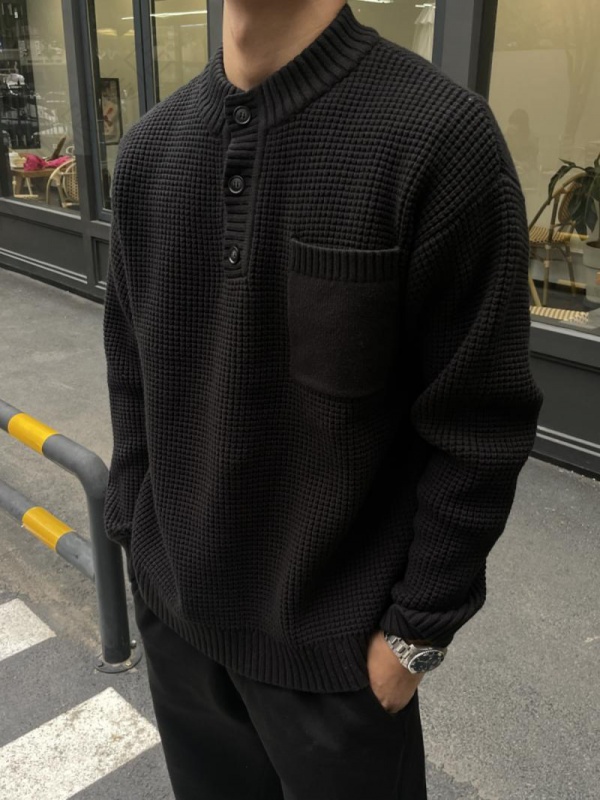 【小扬哥推荐】亨利领圆领老钱风毛衣男纯色长袖针织衫复古