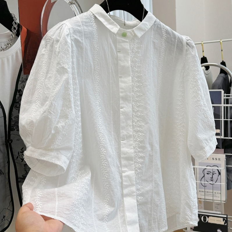 重工刺绣花白色蕾丝衬衫女欧洲站夏装2025新款欧货女装小个子上衣