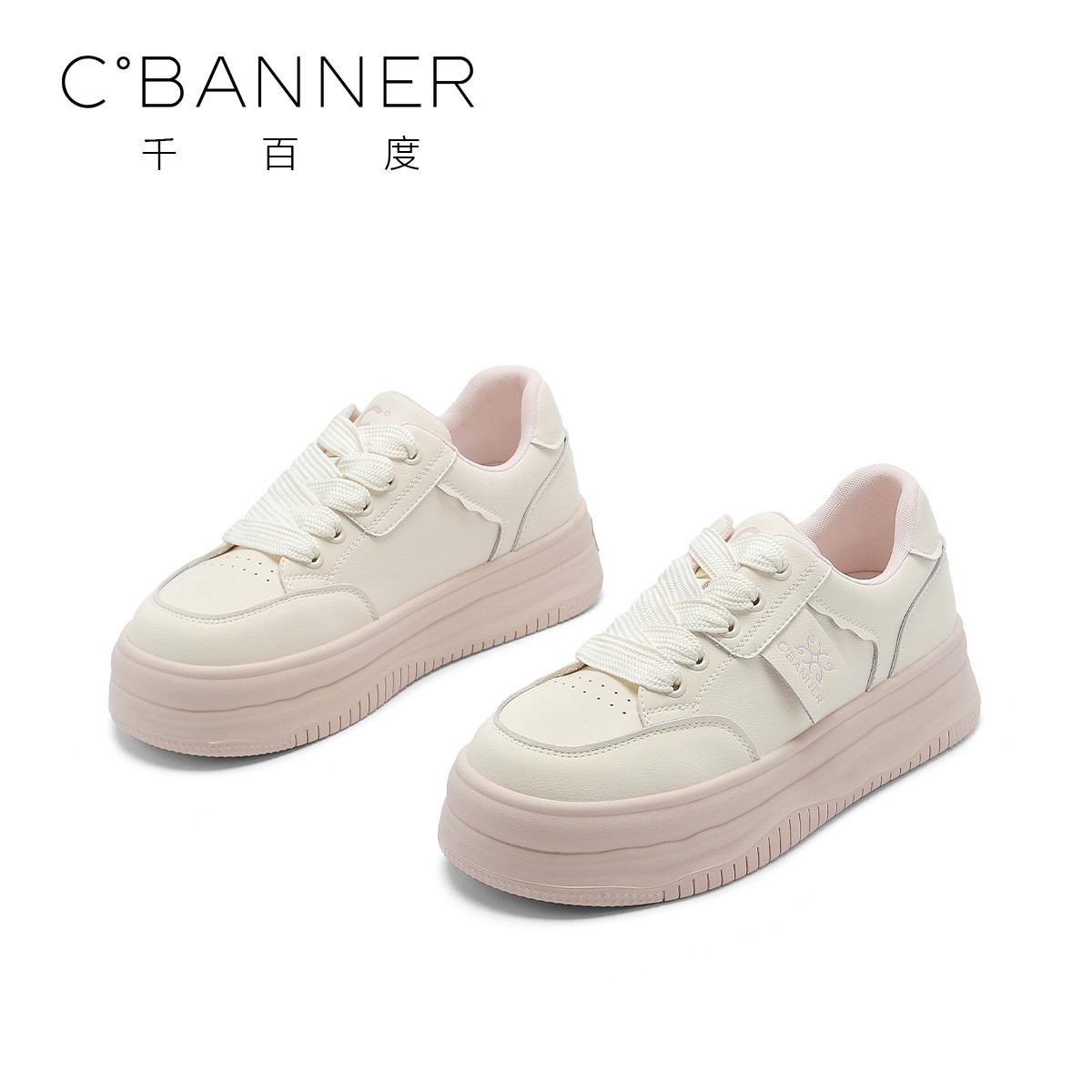 C.BANNER/千百度百搭拼色小白鞋24新款时尚低帮学生ins平底休闲鞋