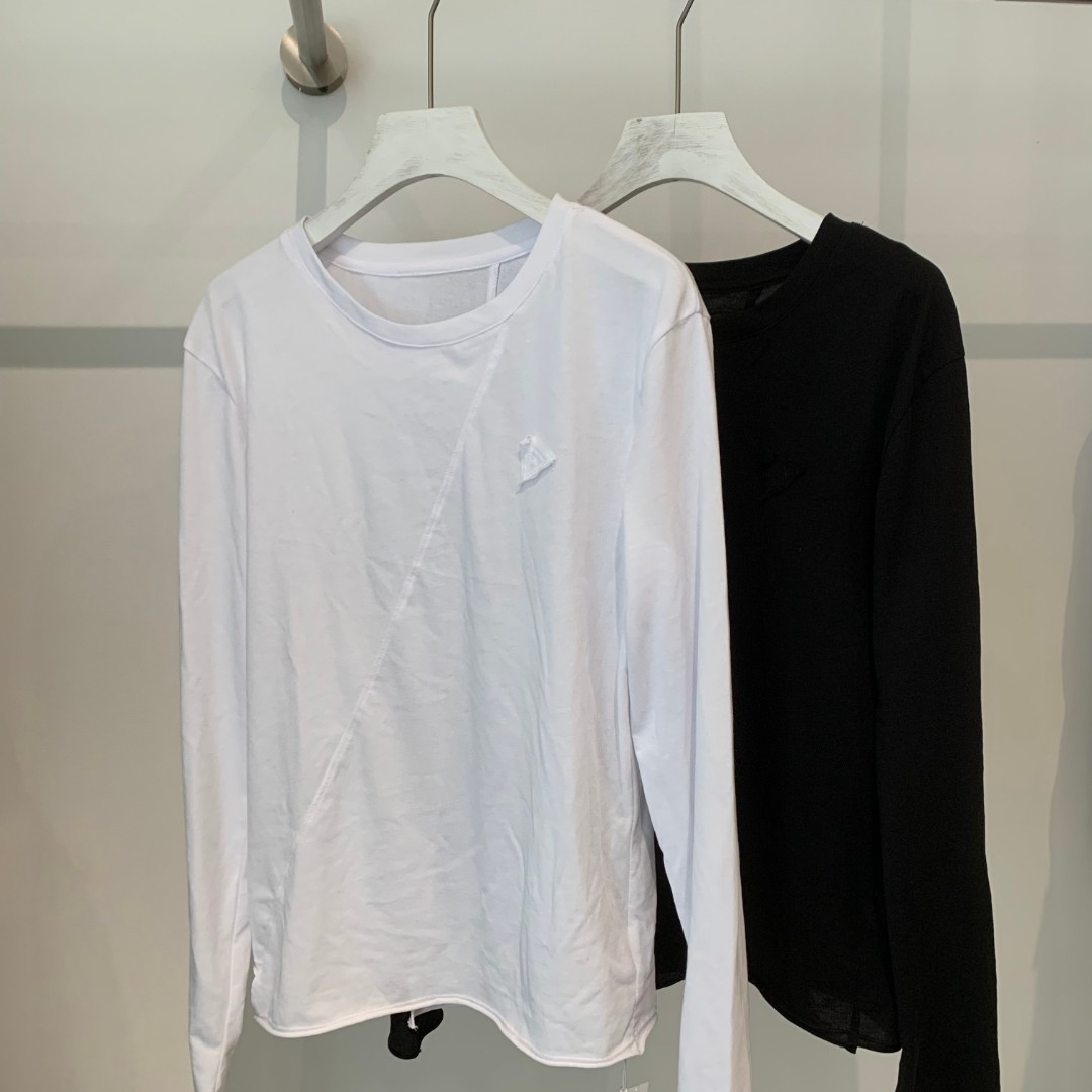 【丹丹家】小众设计感T恤圆领立体斜裁长袖T宽松纯色简约打底衫