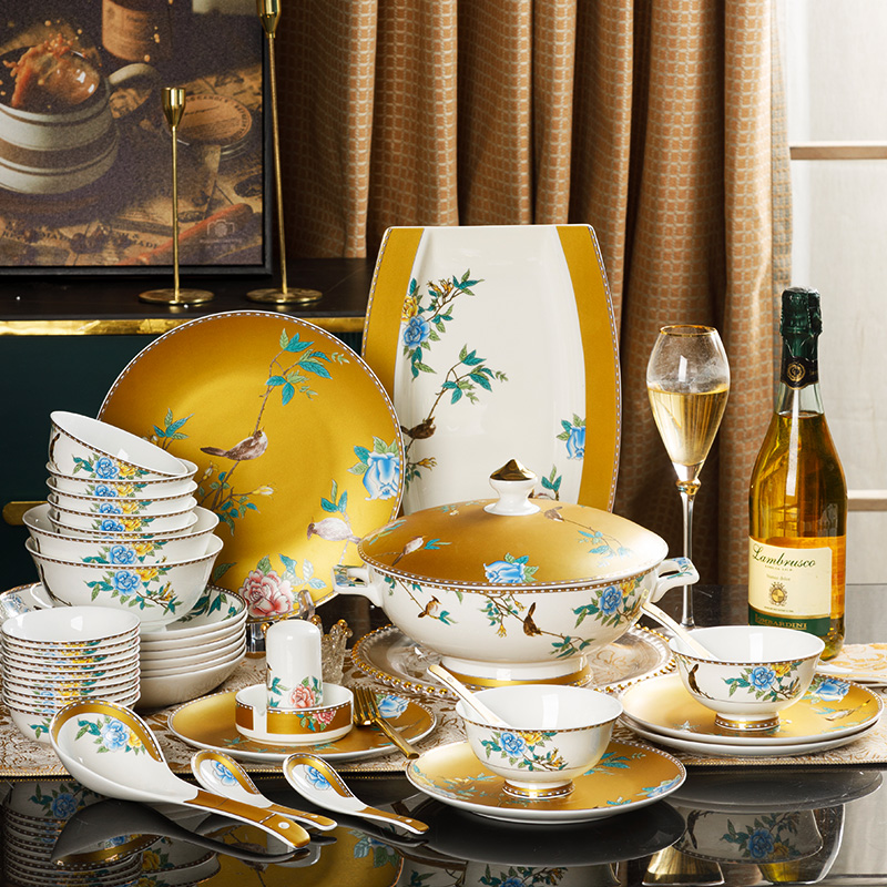 琴瑟和鸣中式碗碟套装家用68件陶瓷骨瓷套装碗盘筷组合碗盘碟