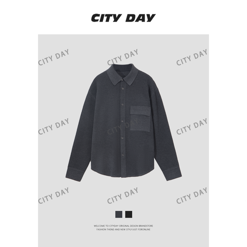 City Day 【潮灰私订】7519 新款男装翻领开衫时尚百搭老钱风外套