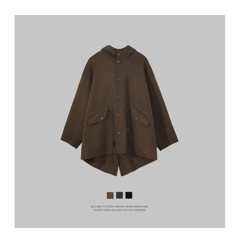 City Day 【潮灰私订】044 云漫慵懒设计款莱赛尔美丽诺双面尼大衣