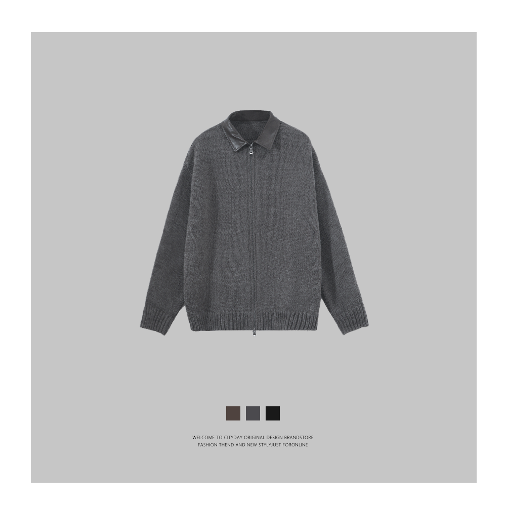 CityDay【潮灰私订】静奢拼领 羊毛混纺 双头拉链小开衫 7681