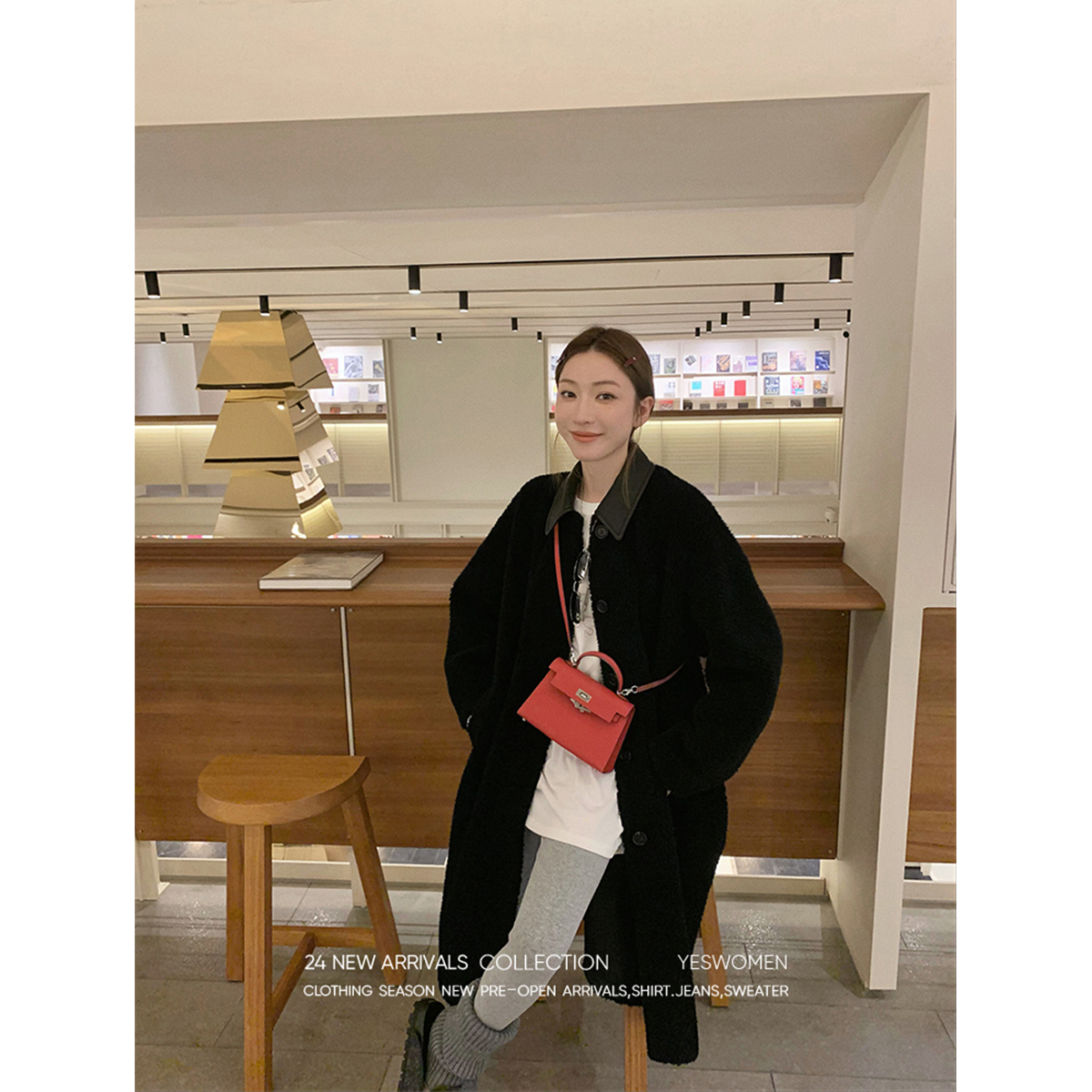 YESWOMEN【DA】暮色暖冬·純咩毛拼皮领长&短宽松外套XY00411A4042