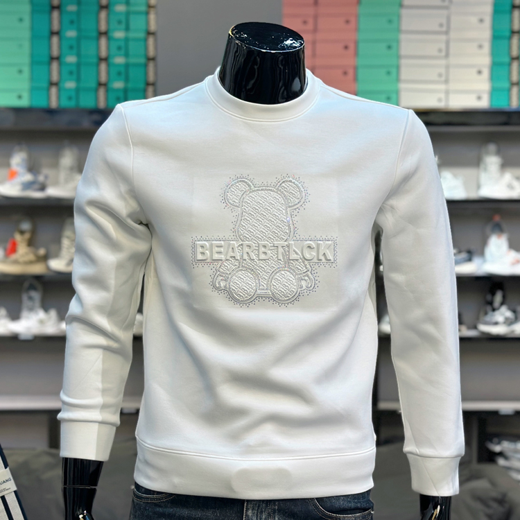 赤爵圆领高端欧货卫衣重工小熊烫钻印花修身长袖男2024秋新款男士