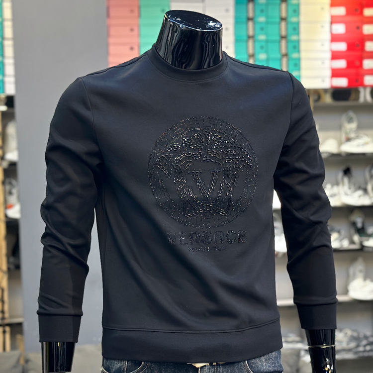 赤爵欧货站秋季新款男士卫衣美女头烫钻个性圆领修身弹力长袖男潮