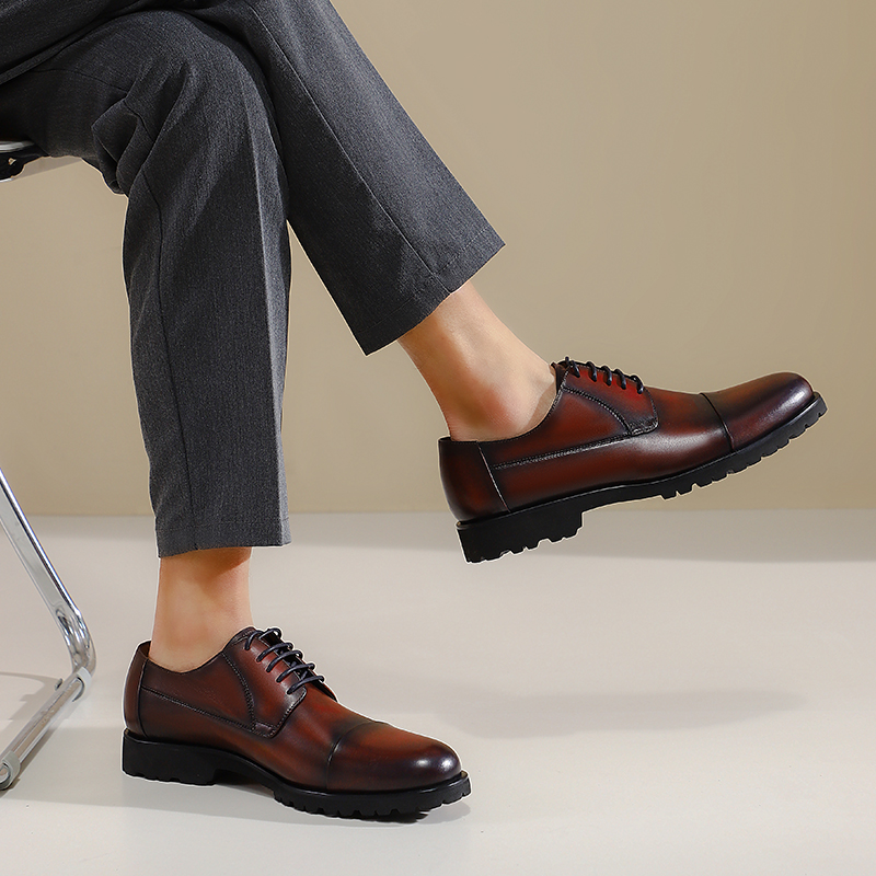 黑色英伦风小牛皮牛皮大底系带绅士鞋