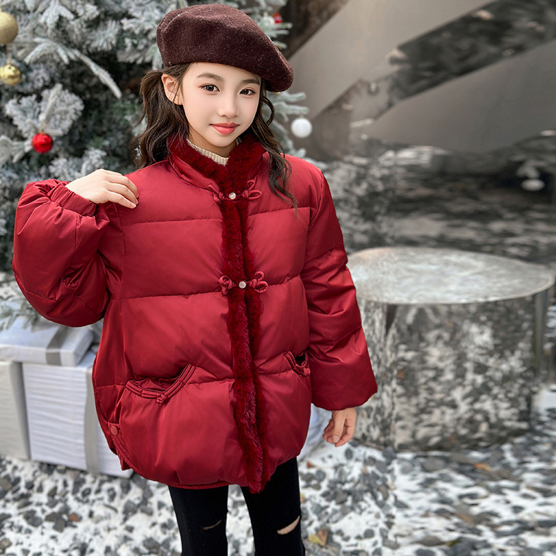 女童新中式棉服冬季2024新款中大童洋气红色喜庆保暖棉衣儿童冬装