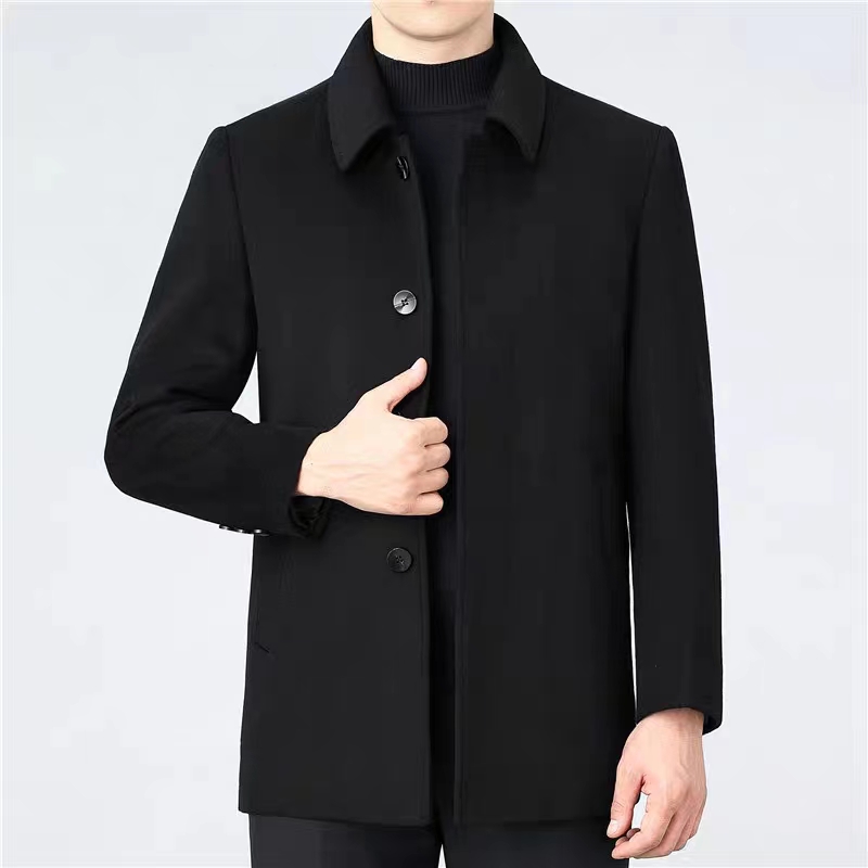 暗扣长款双面羊毛呢男士休闲商务干部领导中老年秋冬冬季大衣8811