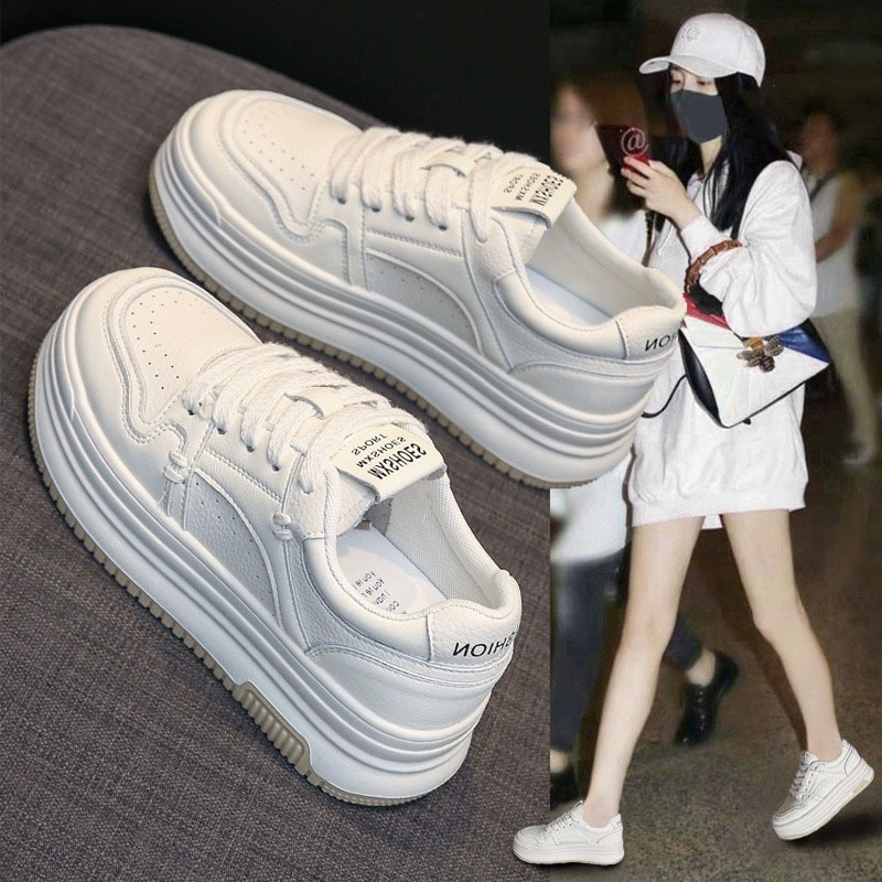 厚底增高小白鞋女2023秋季新款百搭轻便透气休闲运动鞋女真皮单鞋