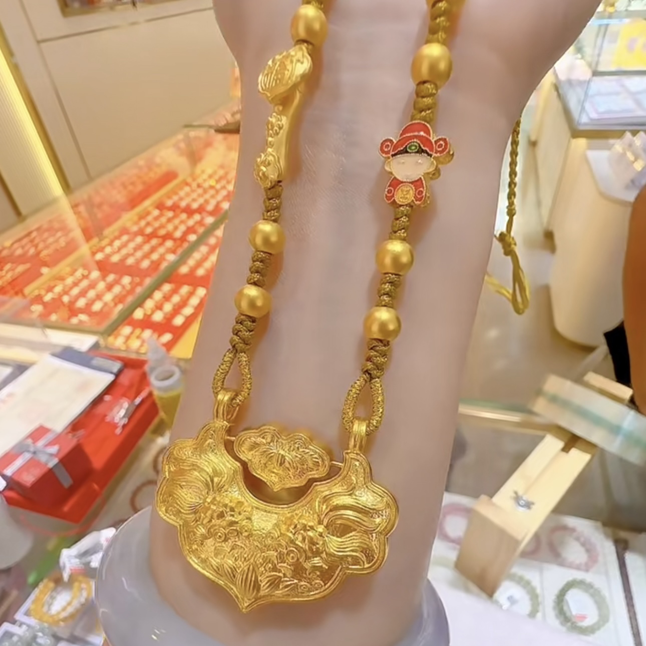 合金项链 如意小财神手工编织锦鲤双鱼锁包古法项坠时尚坠链精美