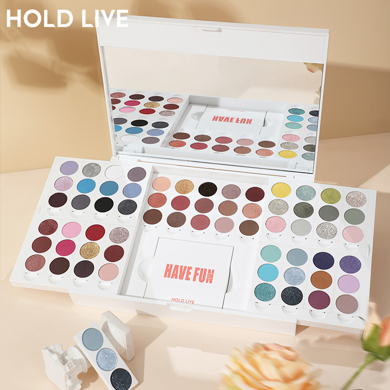 HOLDLIVE玩妆魔法63色眼影盘蓝色薄荷曼波黑色手工DIY可拆卸眼影