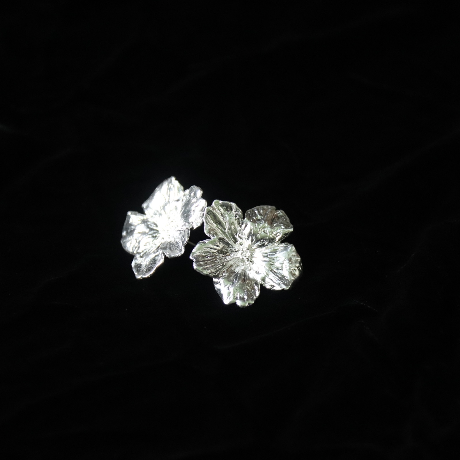 足银耳饰 汀鸢樱花1:1倒模耳针原创设计纯手工制作银制品素款