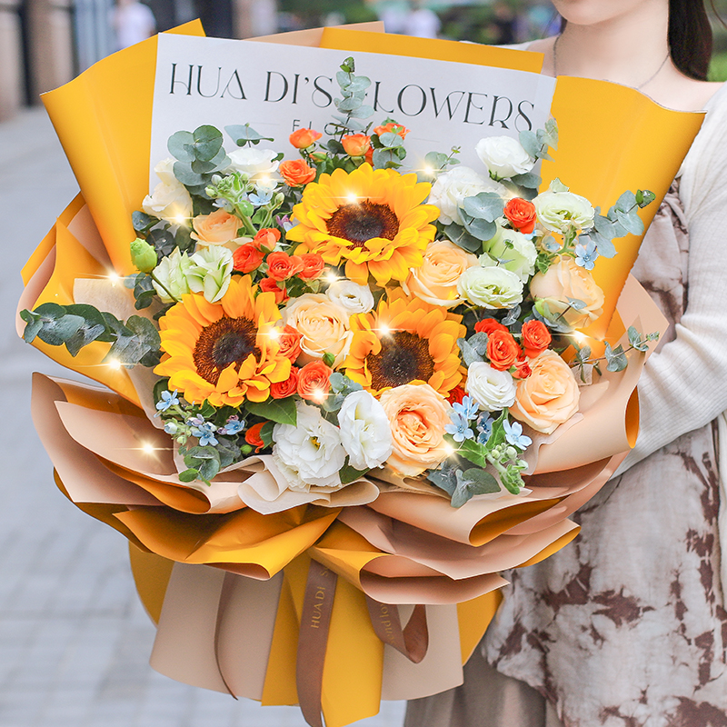 【情比金坚❤】向日葵玫瑰混搭鲜花·生日礼物爆款·同城花店现做现送N