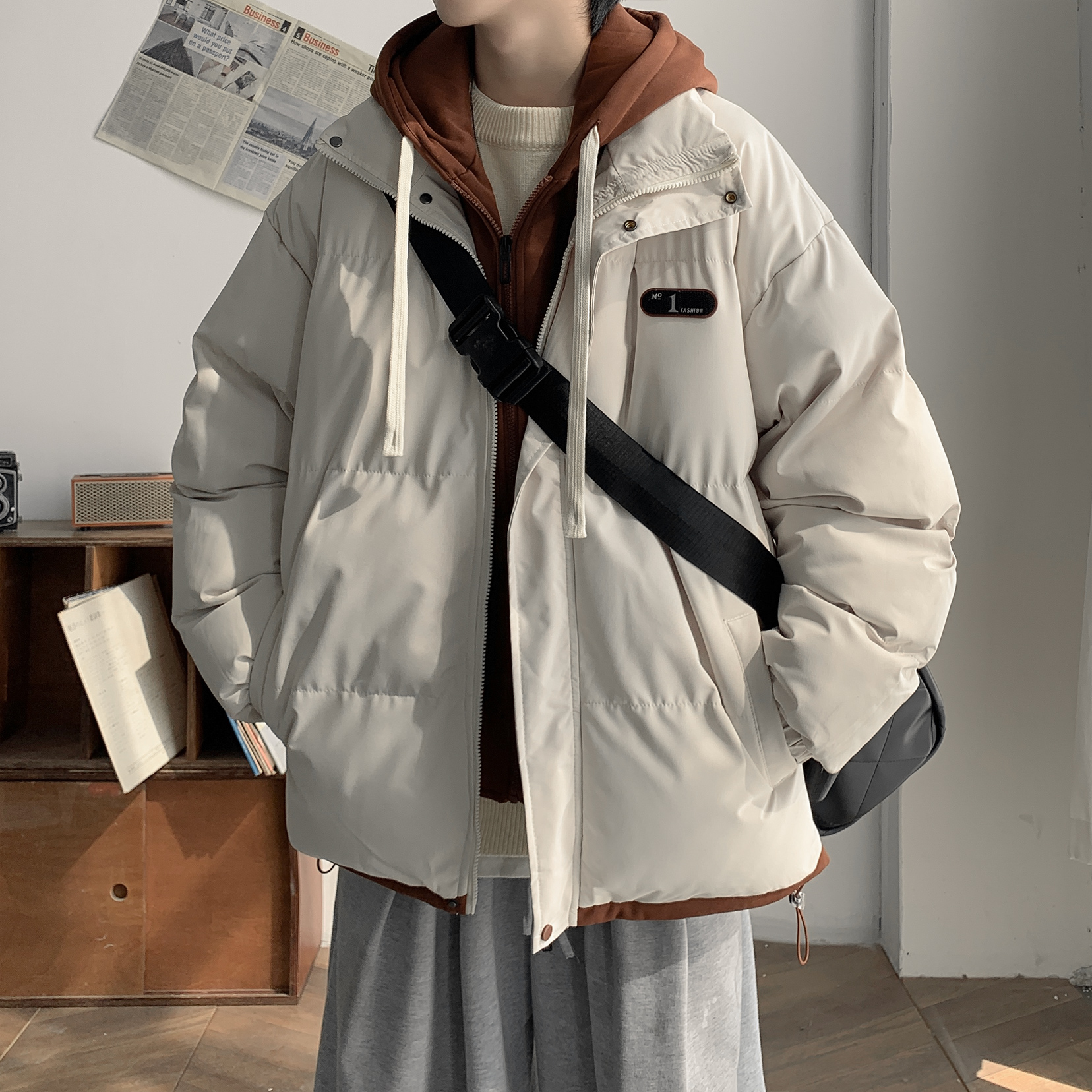 杭州羽绒服棉服男冬季假两件加厚九江棉衣oversize东北极寒面包服