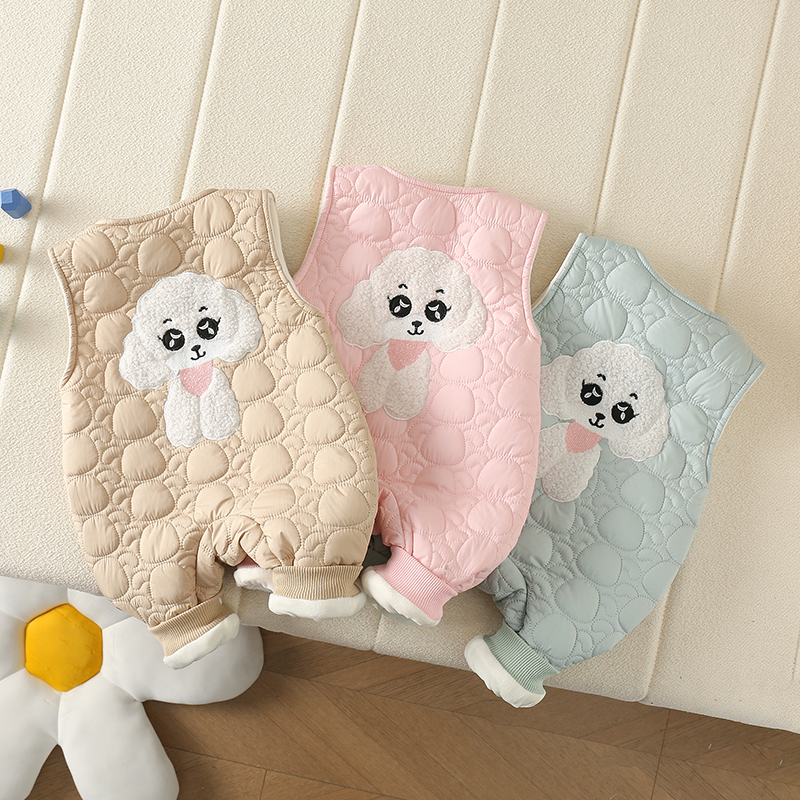 秋冬款婴儿背带裤男女宝宝保暖加绒定向小狗绗棉背带夹棉裤子