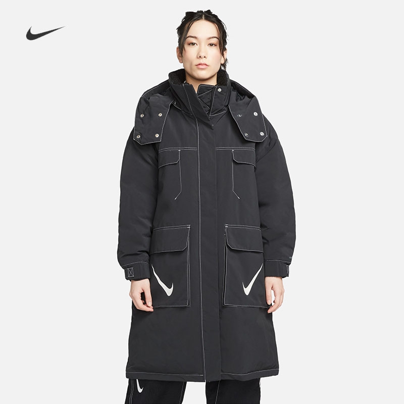 耐克/NIKE女子运动宽松休闲对勾中长款羽绒服FV8167-010