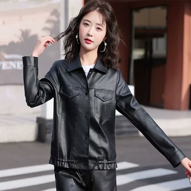 【燕子】纯色翻领真皮皮衣百分百绵羊皮女士茄克皮衣外套9216