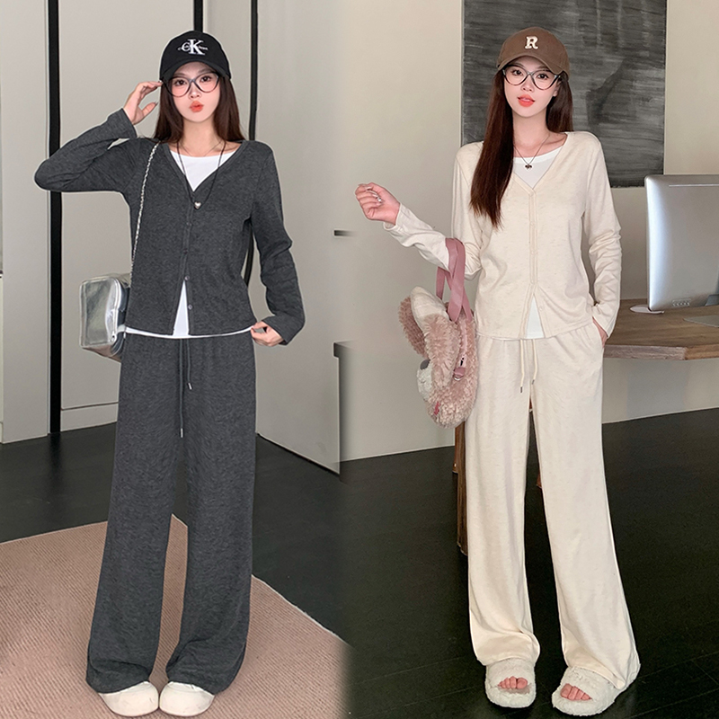 哺乳穿两件套秋季胖mm大码女假两件卫衣上衣阔腿裤喂奶衣套装韩系