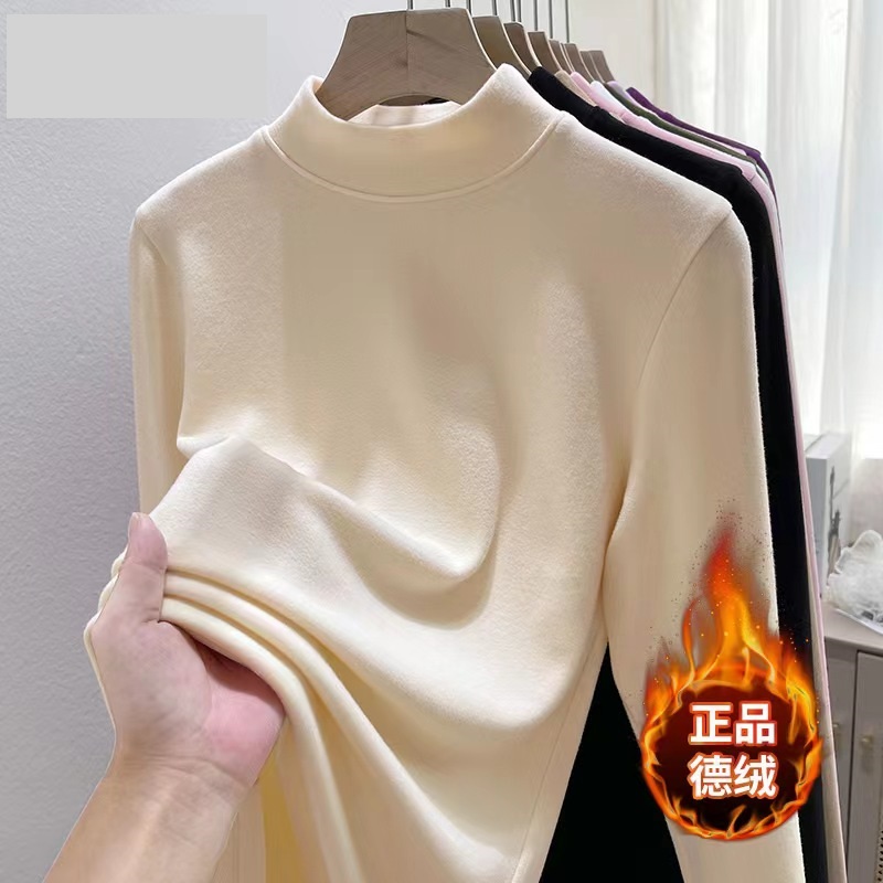 哺乳衣德绒打底衫女新款秋冬内搭加绒加厚磨毛保暖产后中领上衣