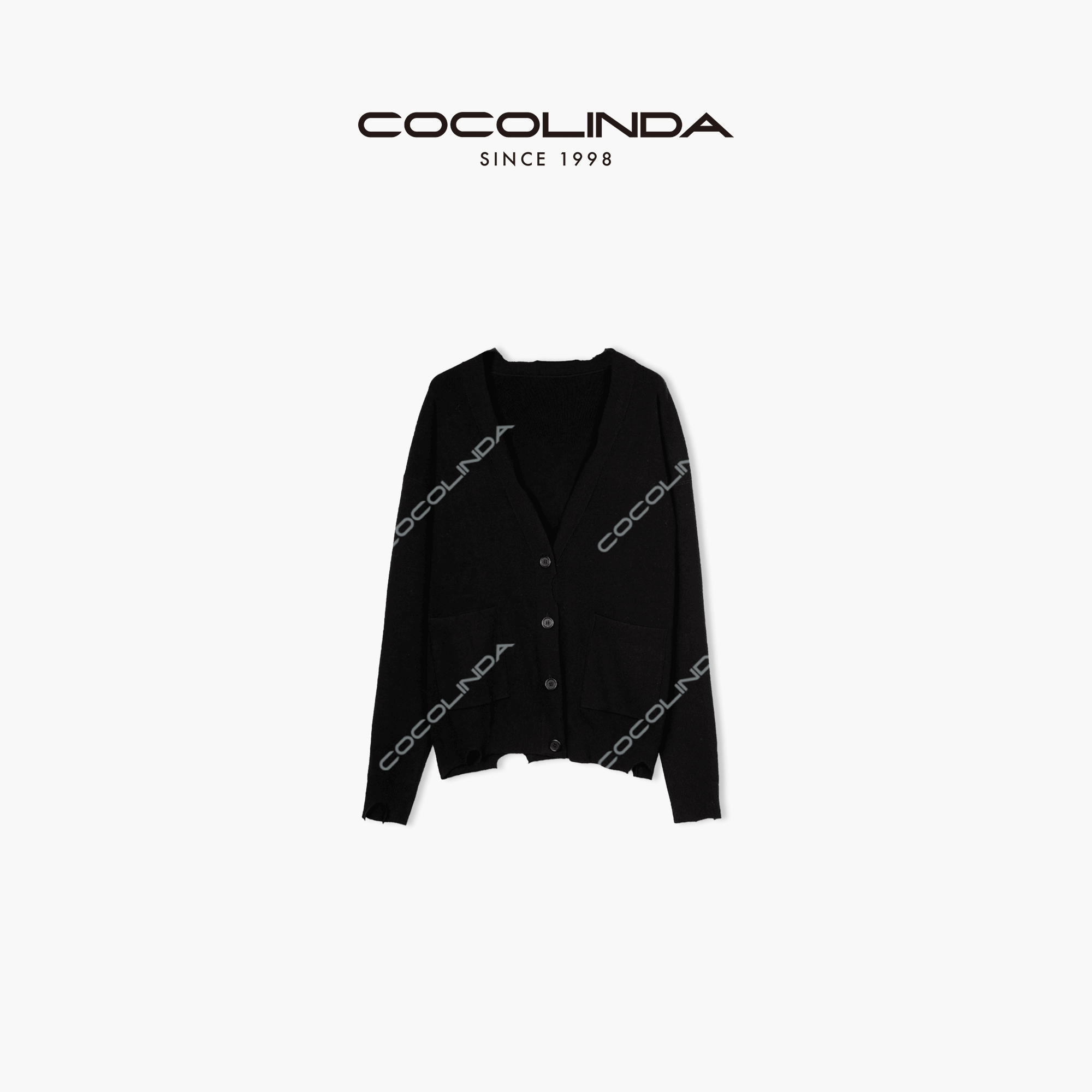 COCOLINDA | 四粒扣V领狗牙不规则粗纺时尚针织开衫S1125