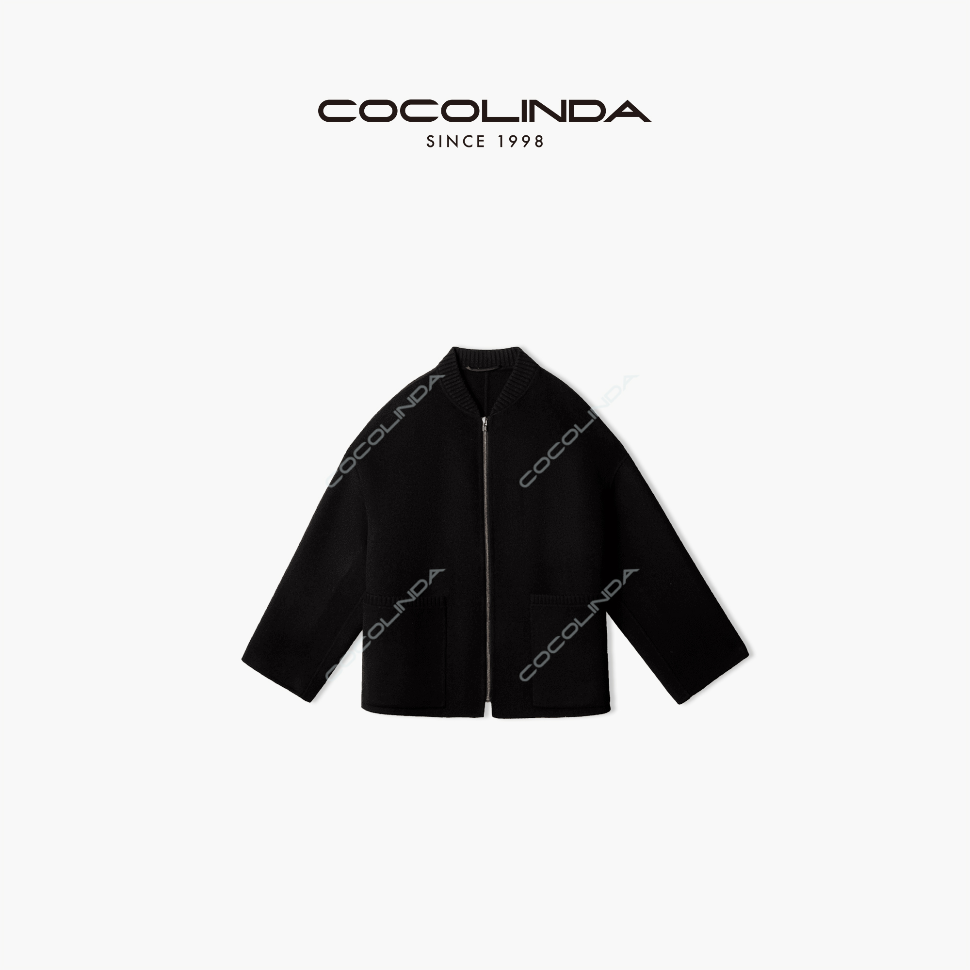 COCOLINDA琳达推荐螺纹领拉链开襟休闲大衣外套上衣D1034