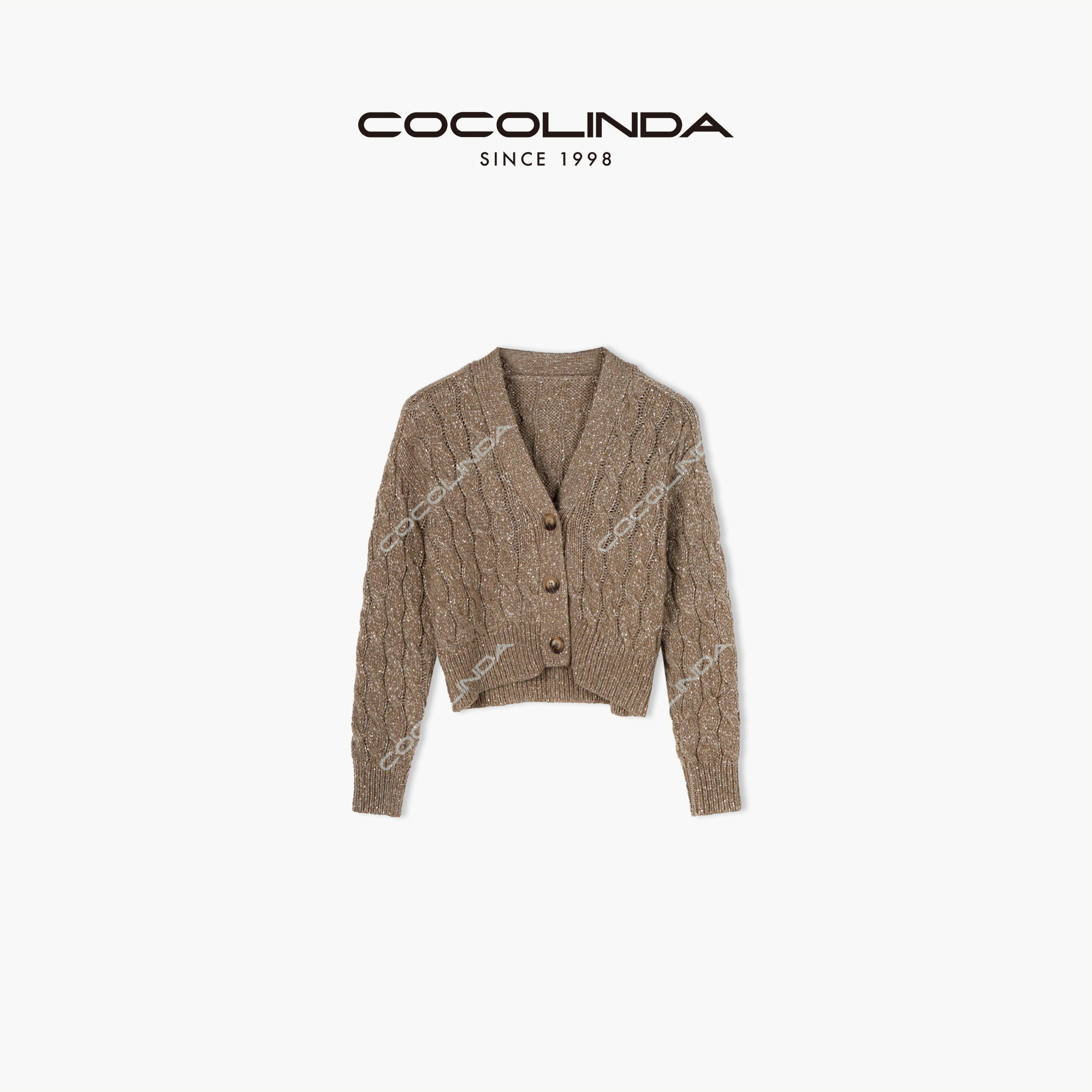 COCOLINDA琳达推荐V领短款针织开衫气质轻奢黑色编织S1249