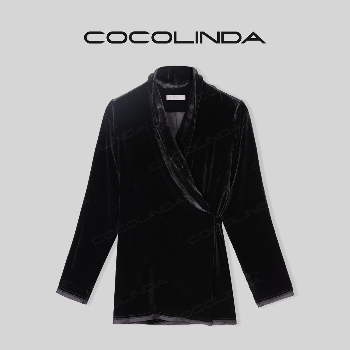 COCOLINDA琳达推荐中式斜襟网红系带上装黑色提花秋冬S1520