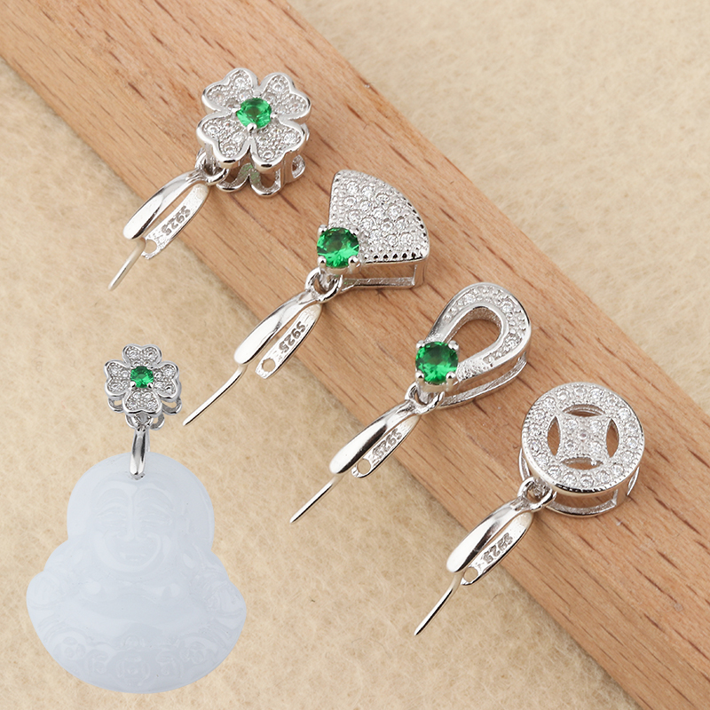 925银银制品 3-5mm瓜子玉挂坠夹扣diy坠托万能夹扣连接扣时尚