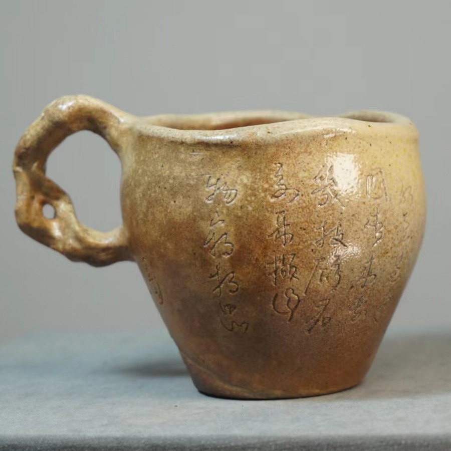 柴窑柴古法烧杯手捏主人杯全手工复古创意紫砂高温段泥陶瓷青段泥