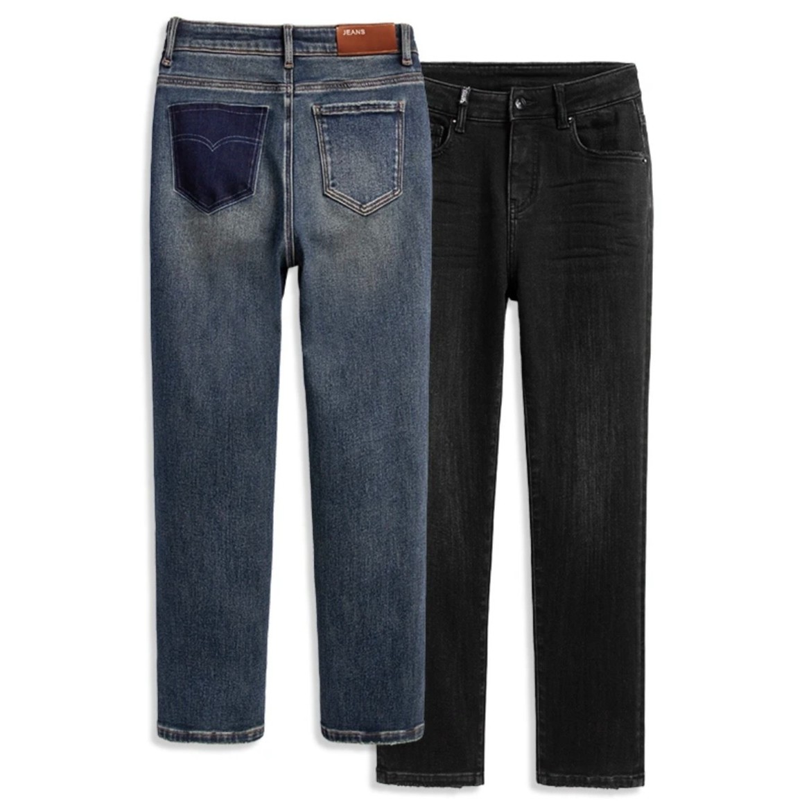 RAIN.CUN冬意·冬季加绒高腰休闲弹力百搭九分烟管裤牛仔裤女11296