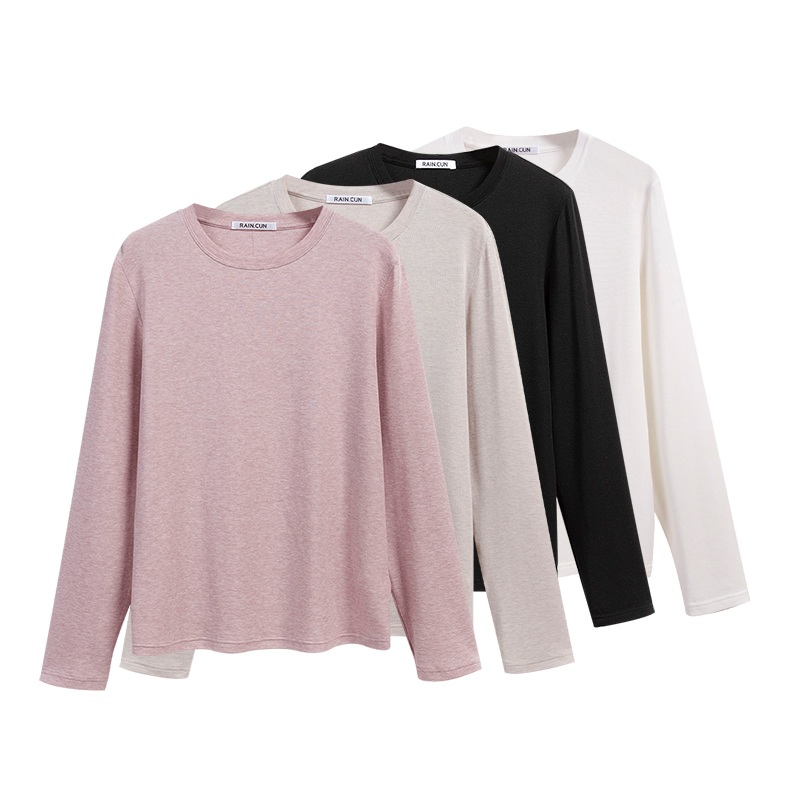 RAIN.CUN基础款·天丝羊毛高弹力圆领纯色简约内搭打底上衣女11535