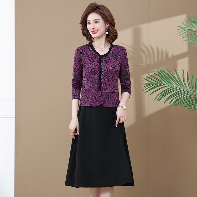 2024年秋季新款妈妈装洋气减龄宽松遮肉显瘦时尚百搭假两件连衣裙