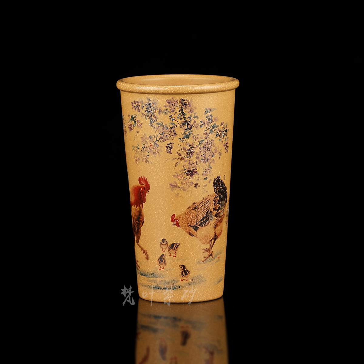 宜兴紫砂原矿黄金段泥可乐杯珐琅彩公鸡图主人杯280cc