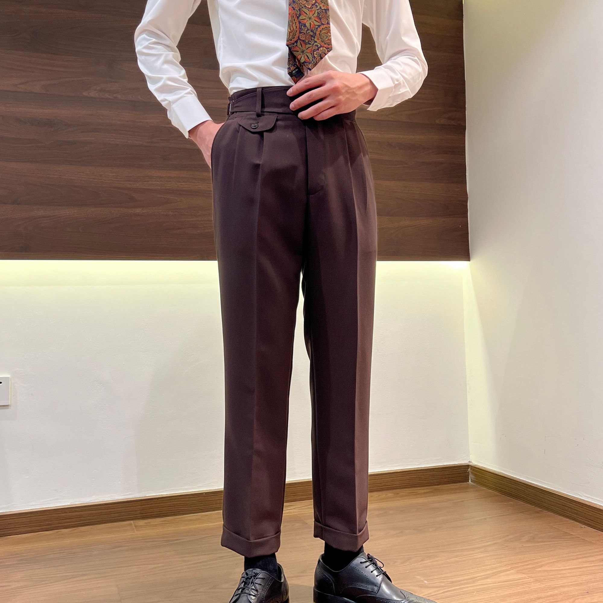 G STIOR 8008英伦男士复古休闲裤那不勒斯百搭设计师纯色直筒西裤