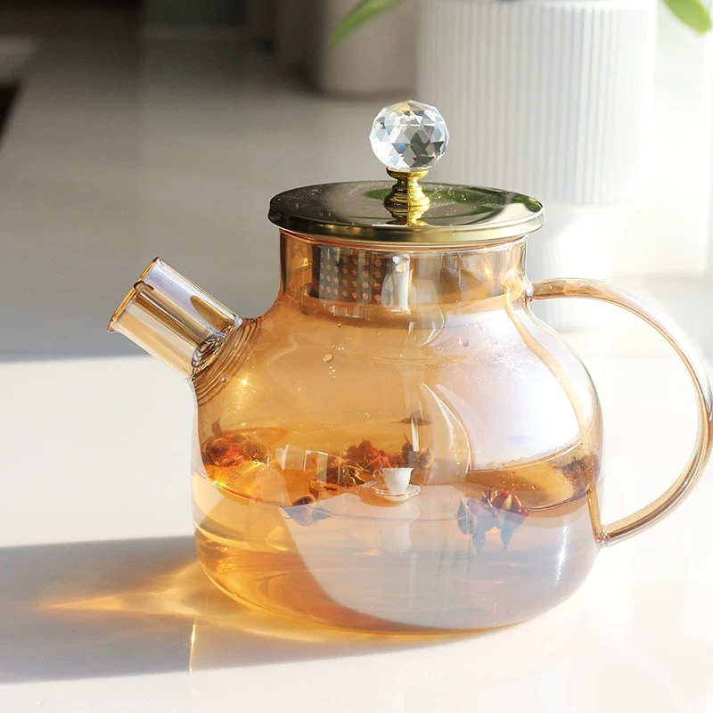 玫瑰金色高硼硅玻璃大容量冷水壶泡茶壶煮茶壶