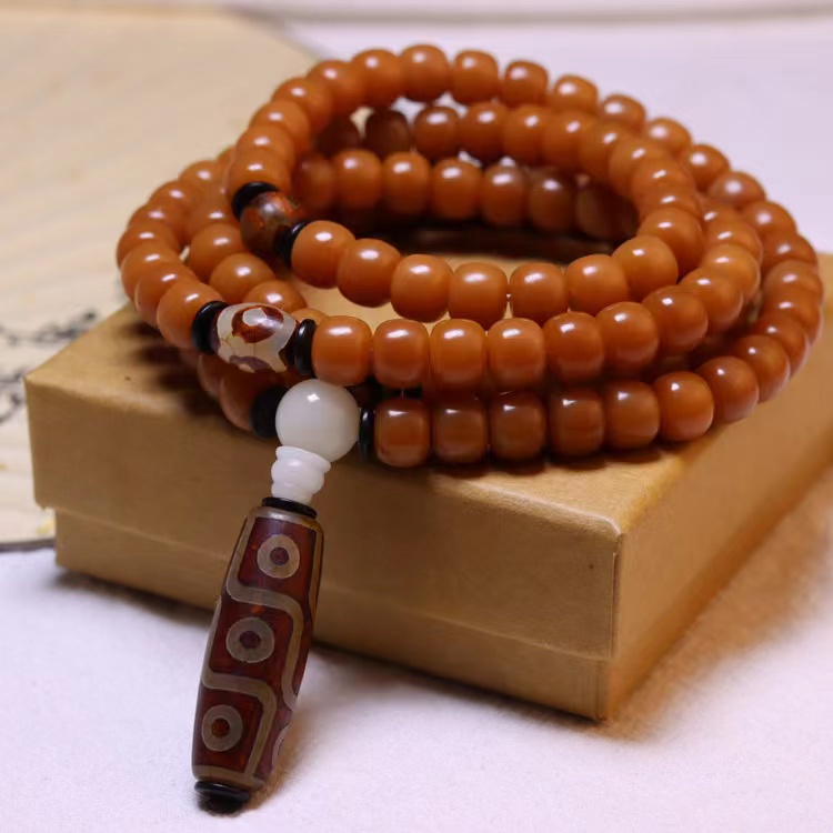 料风化黄菩提根108颗手链焦糖红菩提子脖挂链风化菩提手串108颗