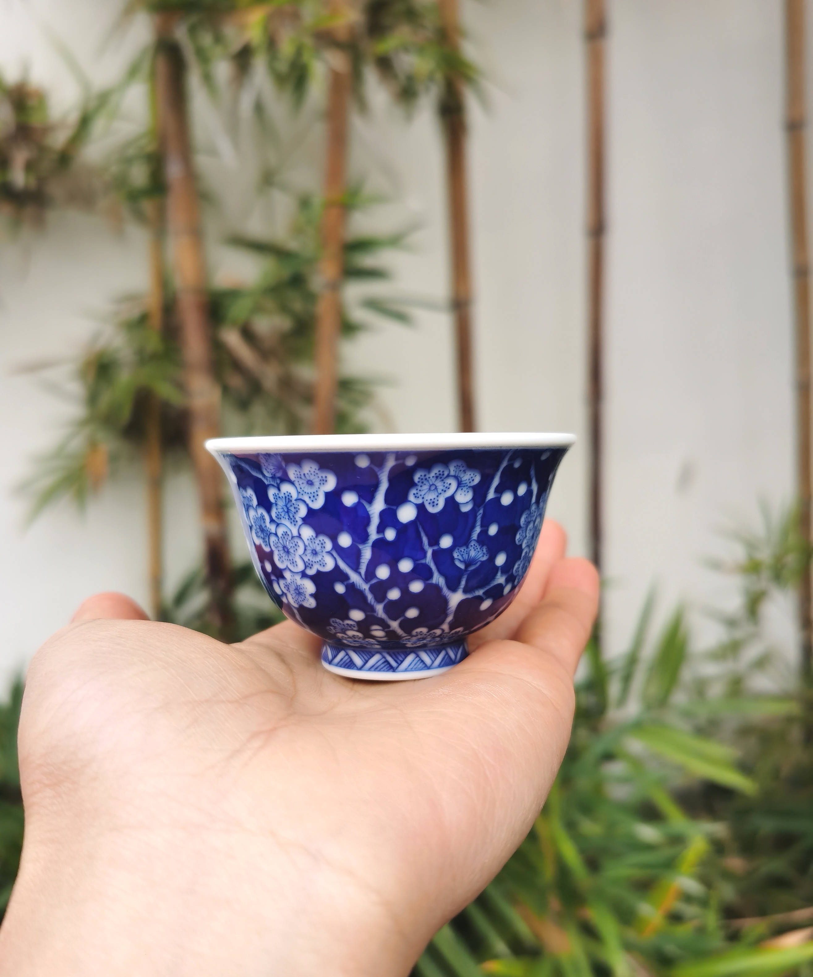 南市窑青花冰梅小铃铛杯全手工手绘