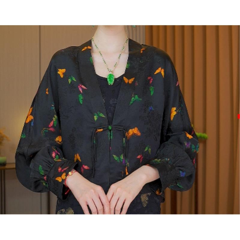 【彩蝶】新中式长袖宽松提花外套时尚百搭中国风休闲夏季春季复古