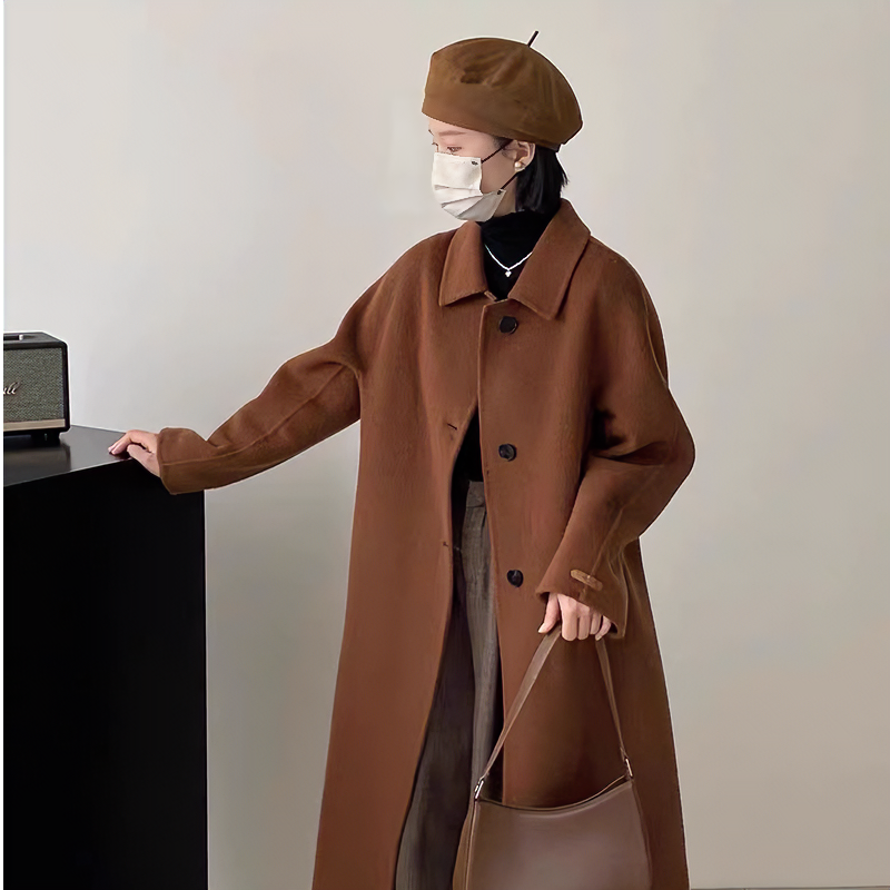 厚款骆驼绒双面羊毛大衣女中长款小个子秋冬新款宽松韩版毛呢外套