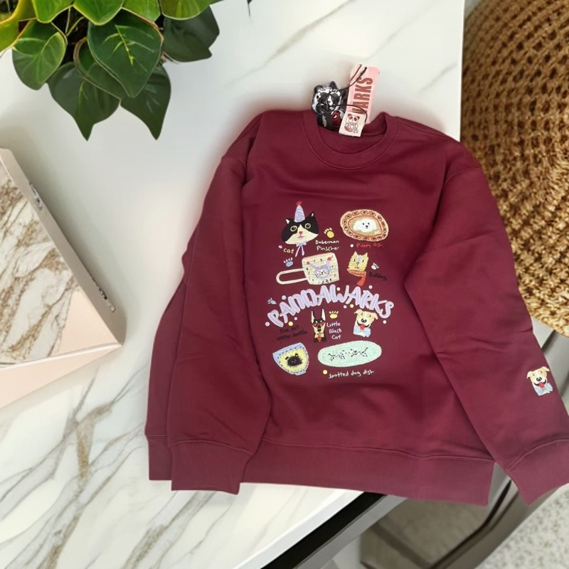 熊猫纸袋[美式猫咪]秋冬新款刺绣毛圈圆领卫衣24427