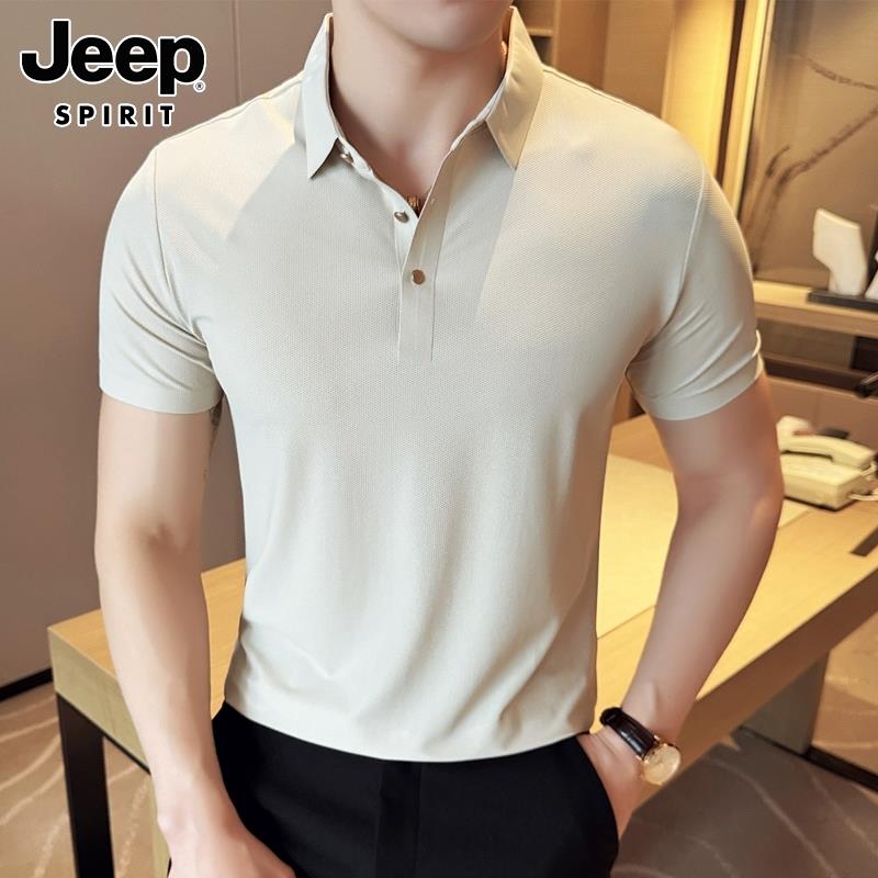 Jeep吉普休闲新款短袖Polo衫男士夏季高级感冰丝透气翻领体t恤男