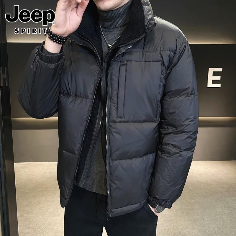 Jeep吉普假两件羽绒服男士冬季2023新款潮牌休闲痞帅加厚保暖外套