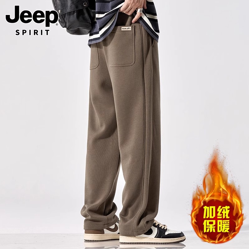 Jeep吉普休闲裤男士冬季2023新款宽松直筒卫裤加绒加厚长裤子男裤