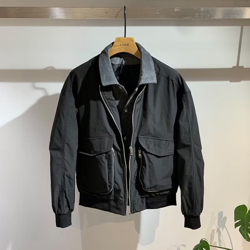 拼接夹克外套男士秋冬新款假两件翻领夹克落肩袖衣工装休闲男外套