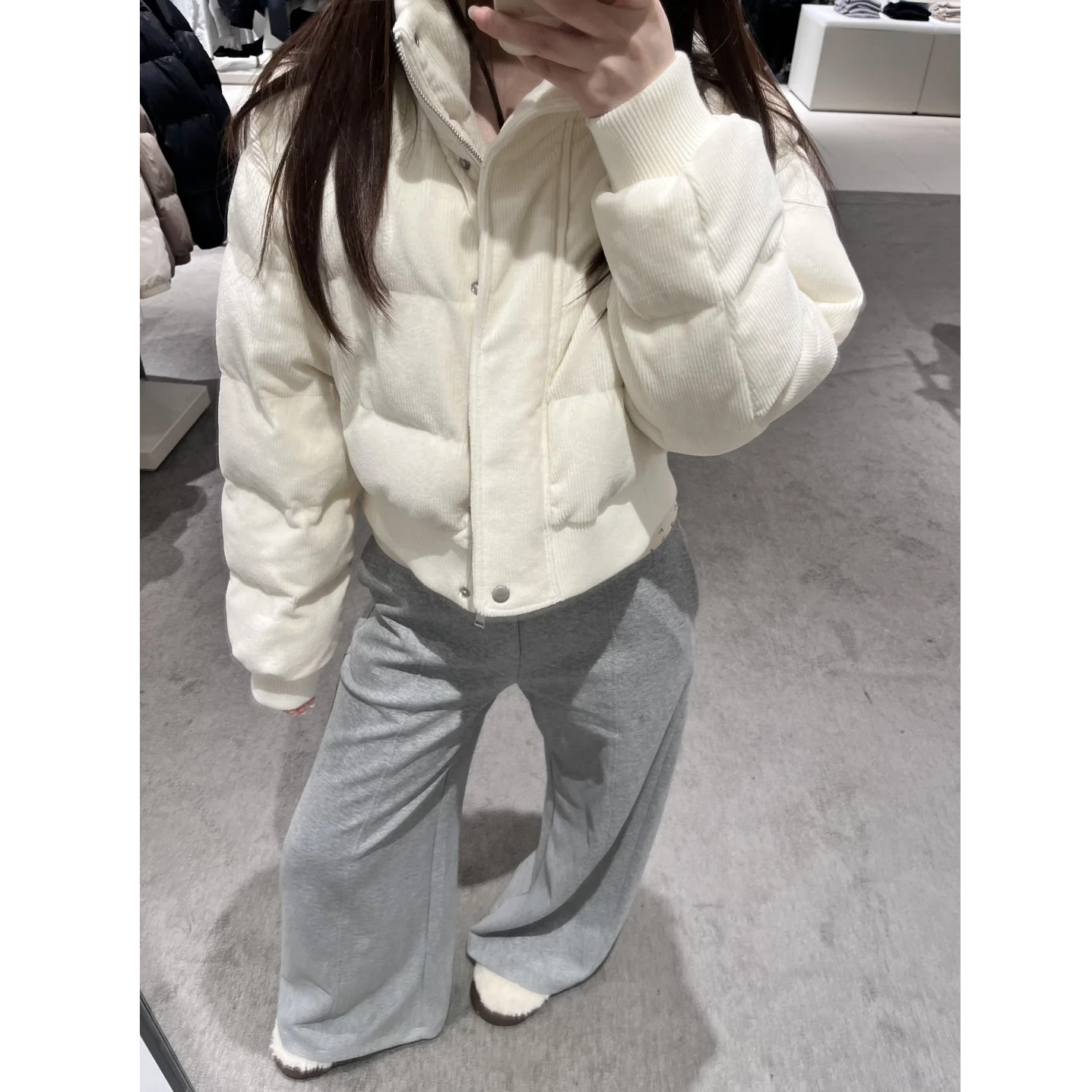 INS CEC雅丹风简约立领棉服外套女冬季新款小个子棉衣短款面包服