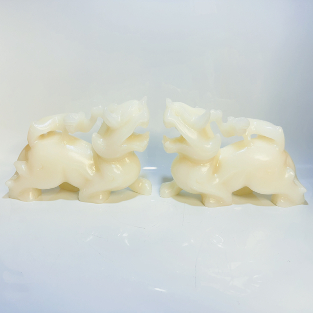 天然汉白玉石母子貔貅摆件一对大号皮丘客厅玄关店铺开业家居装饰
