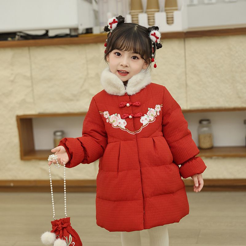巴拉巴拉2023巴拉新款拜年服羽绒服女童中小童国风加厚中长款宝宝